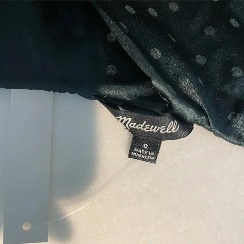 NWT Madewell asymmetrical silk mini dress. Emerald green, Swiss dot print. Sz 0 - Picture 5 of 5